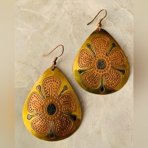 Vintage Brass and Copper Ethnic Teardrop Earrings